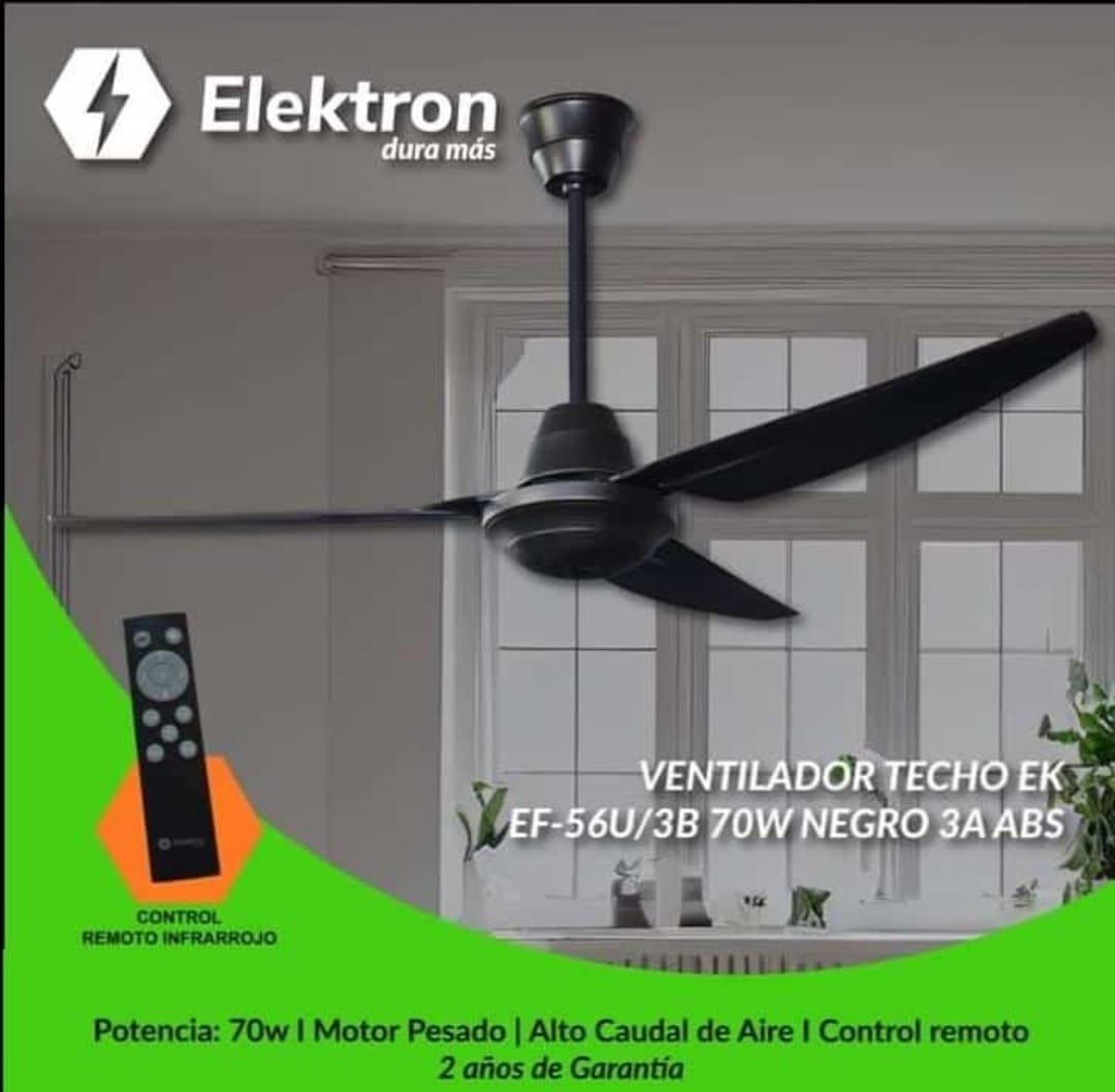 VENTILADOR DE TECHO ELEKTRON 3 ASPAS MOTOR PESADO